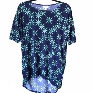 LuLaRoe Irma Hi-Lo Navy Blue/Green T-Shirt